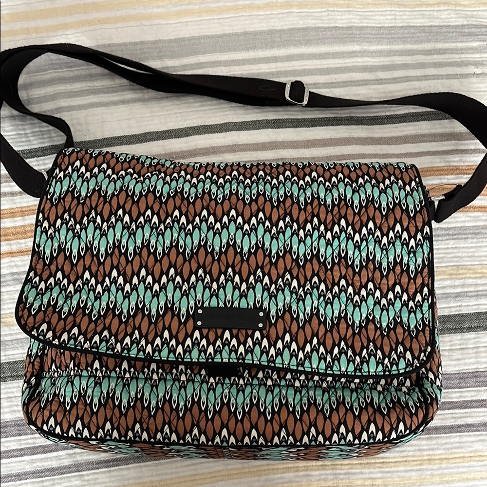 Vera Bradley Brown and Green Crossbody Bag with Chevron Design